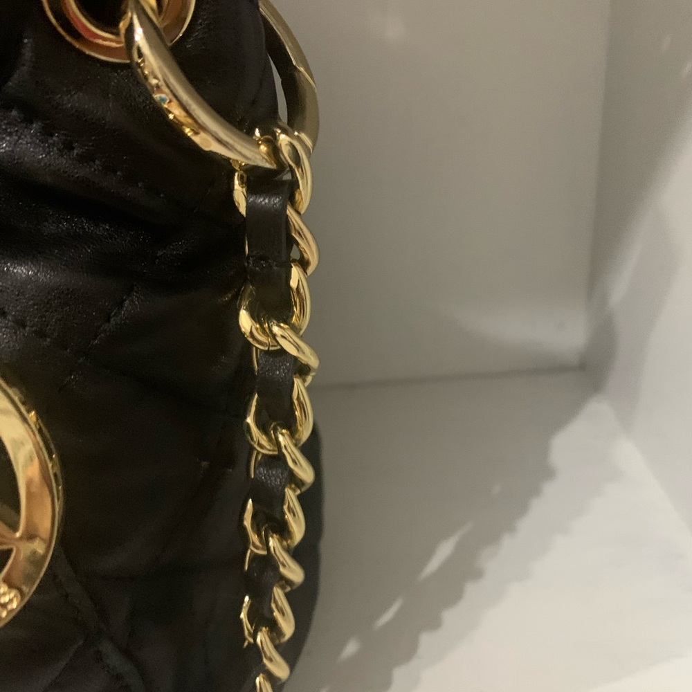 Michael Kors Black Leather Quilted Shoulder Bag with Gold Accents - Picture 8 of 11